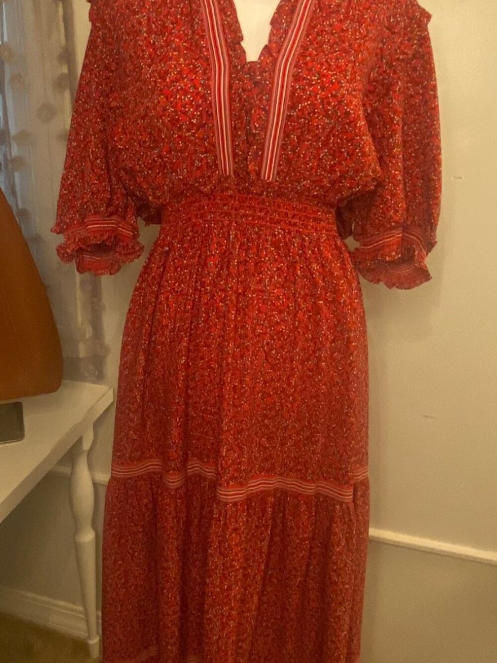 Max Studio Red Floral Boho Midi Maxi Dress Women's XL - Picture 3 of 6